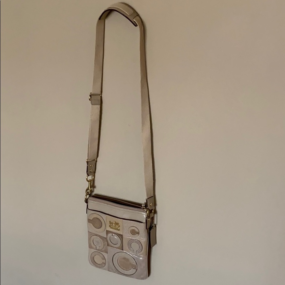 Coach small crossbody leather & suede canvas strap